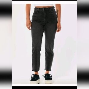 Hollister Womens Washed Black Ultra High Rise Distressed Mom Jean 10